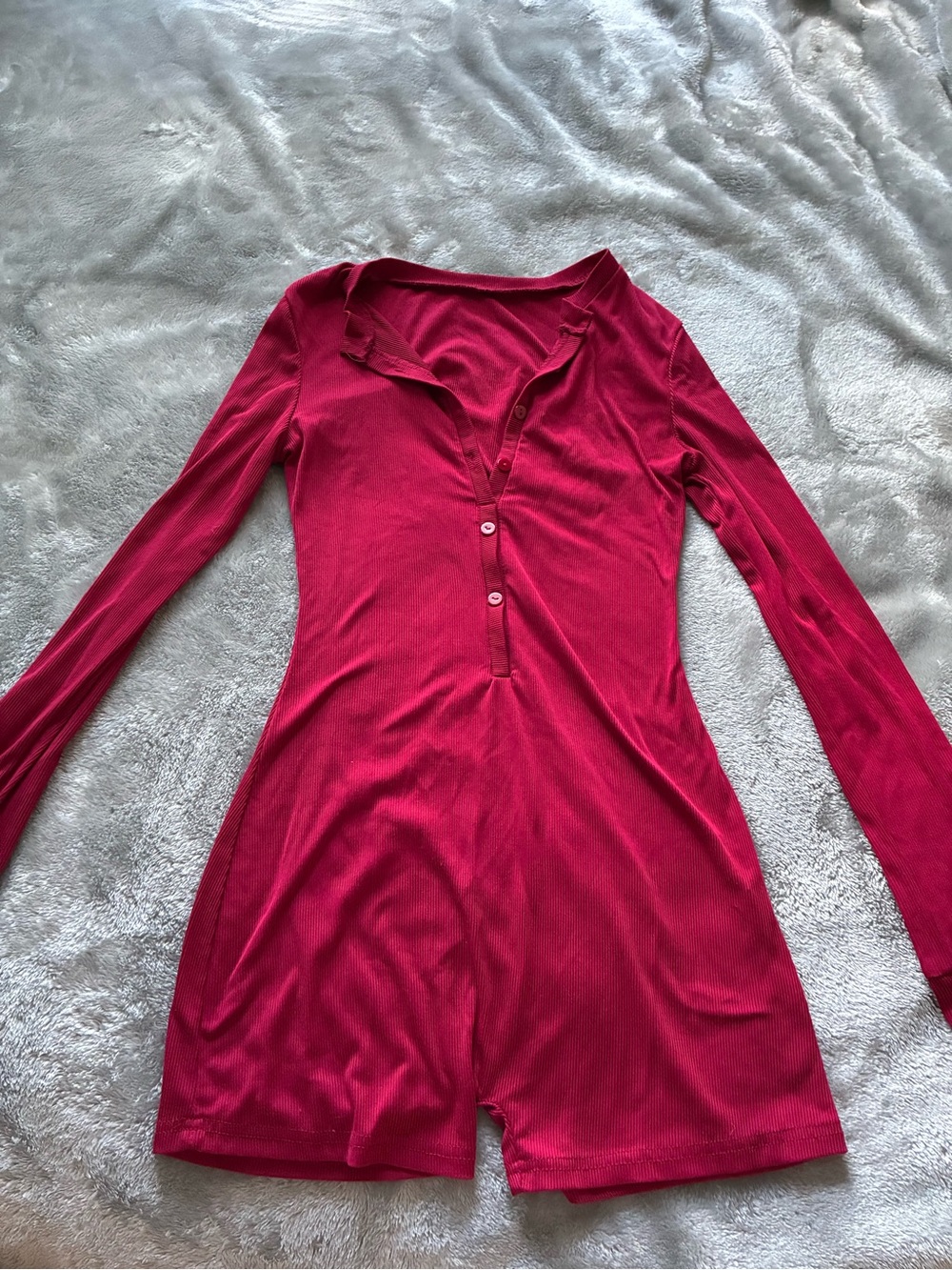 SHEIN Long Sleeve Henley Romper Dress in Deep Raspberry